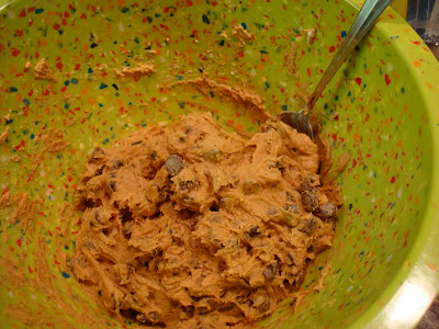 Vegan GF Peanut Butter Caramel Chocolate Chip Cookie batter in bowl - 21