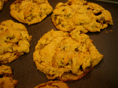 Close up of Vegan GF Peanut Butter Caramel Chocolate Chip Cookies