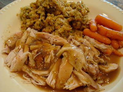 Plated Turkey, stuffing and gravy