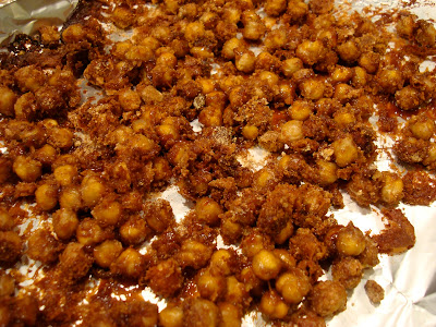 Cinnamon Sugar Peanut Buttery Chickpea "Peanuts" with Peanut Flour on baking pan