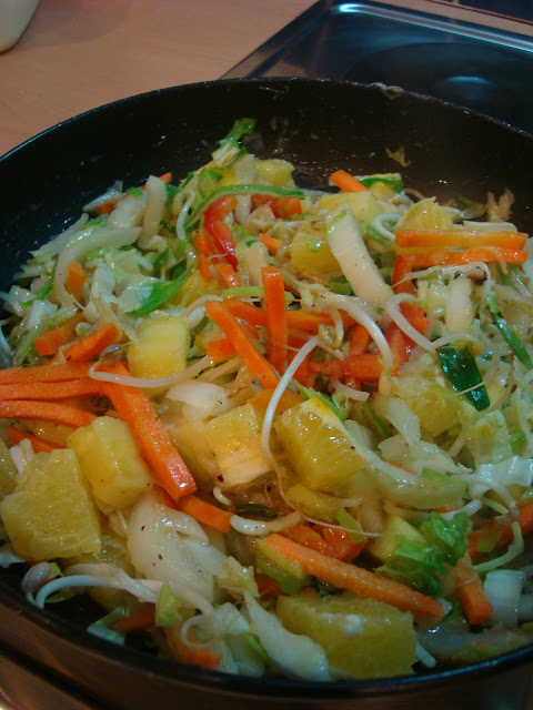 Caribbean Citrus & Veggie Stir Fry in skillet