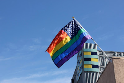 Rainbow flag flying in the wind