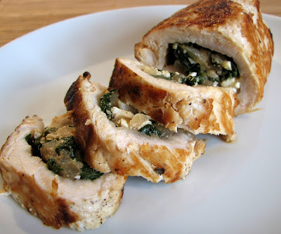 feta, spinach and caramelized onion stuffed chicken breasts