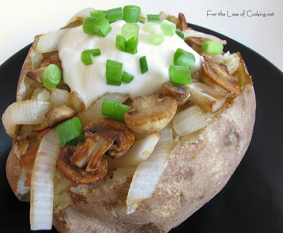 baked potato with caramelized mushrooms and onions