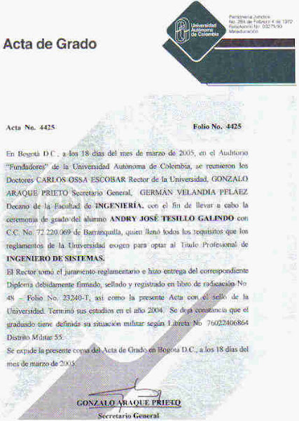 ACTA DE GRADO DE INGENIERO DE SISTEMAS