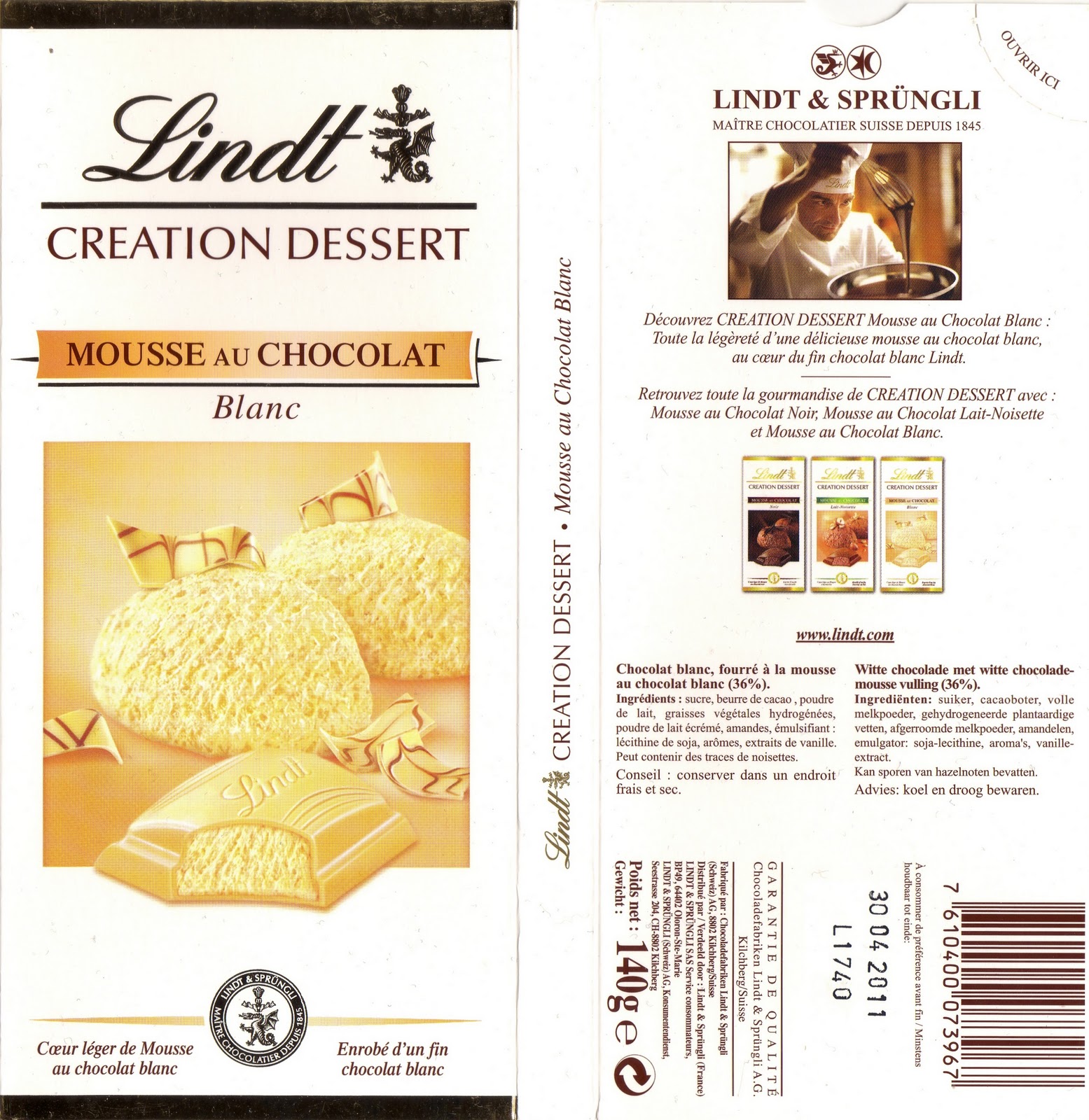 Lindt Creation Dessert Mousse Au Chocolat Blanc Tablette De Choc