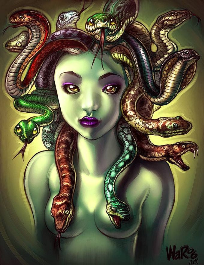 Девушка со змеями на голове рисунок