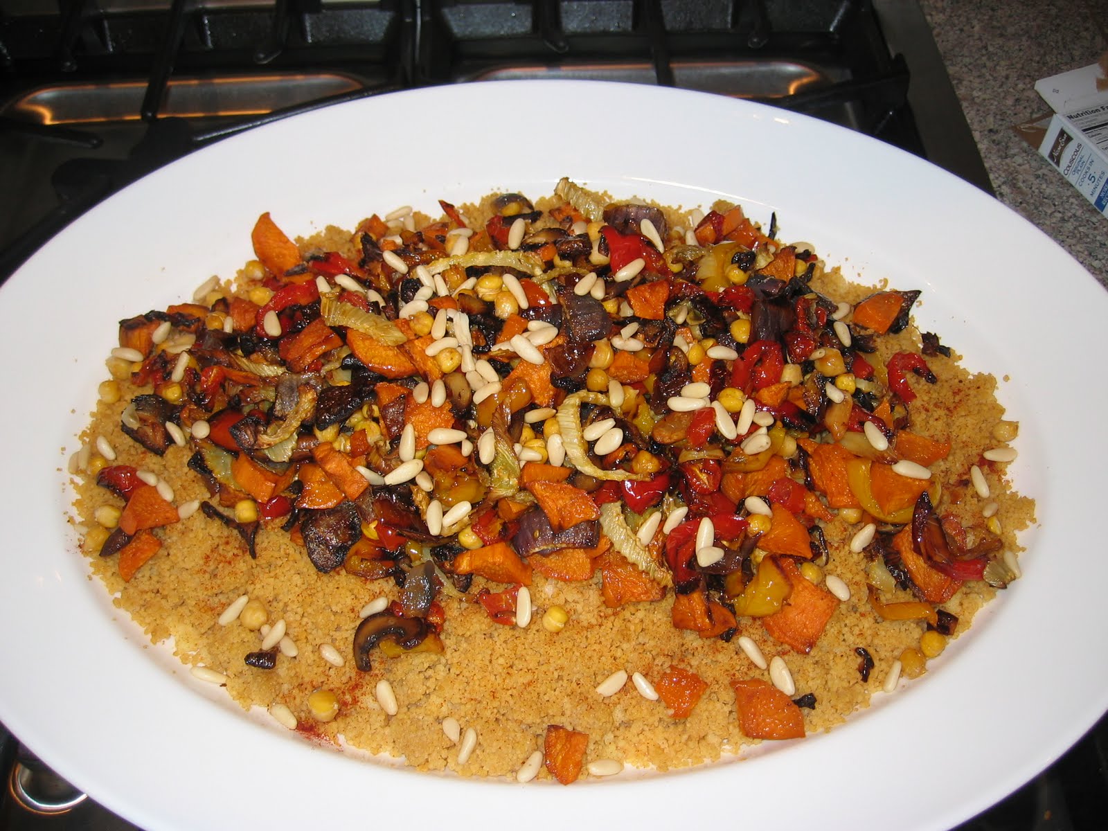 The Tasteful Vegan Spicy Couscous with Roasted Vegetables and Garbanzo