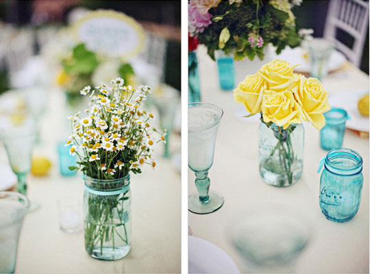 Another wonderful idea spotted at Intimate Weddings are mason jars arranged