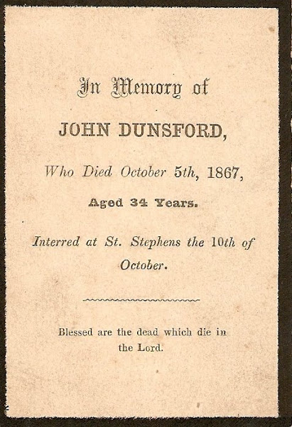 John Dunsford Jnr's Memorial Card