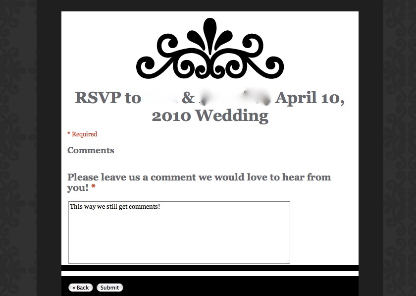 Westside Wedding and Google RSVP wedding form