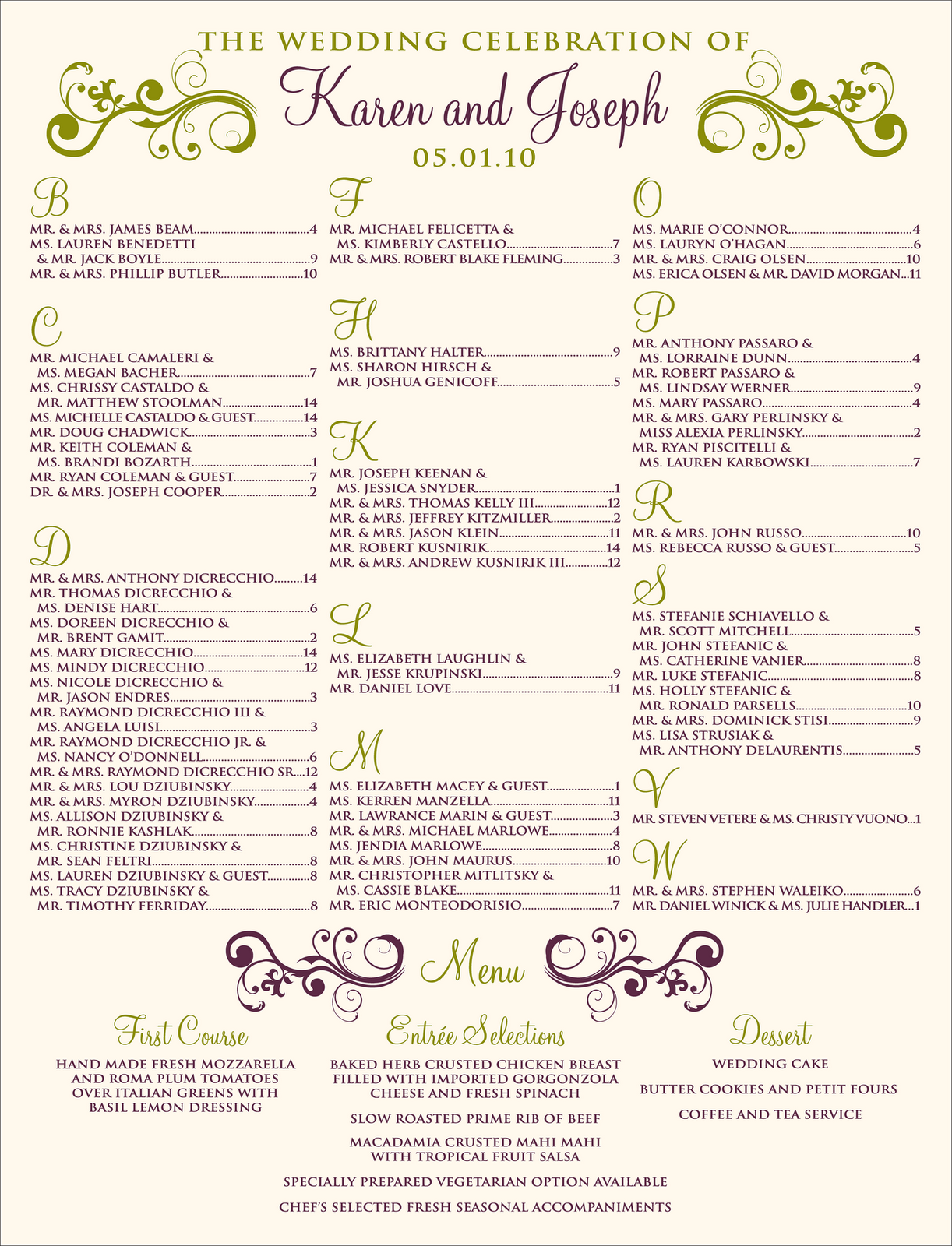 Strawberri Graphix CUSTOM SEATING CHART WITH MENU