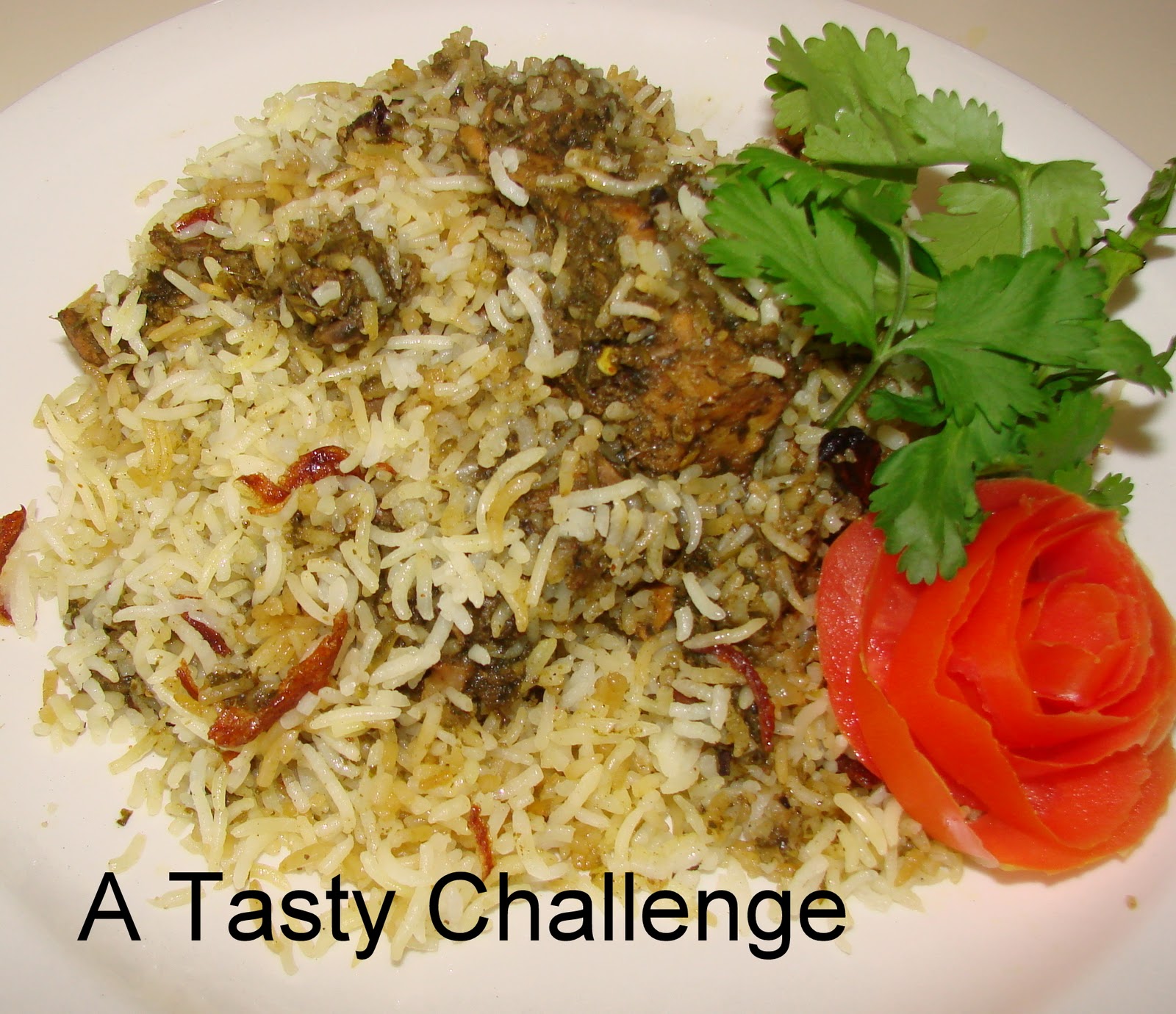 A Tasty Challenge..... Coriander Mint Chicken Biriyani