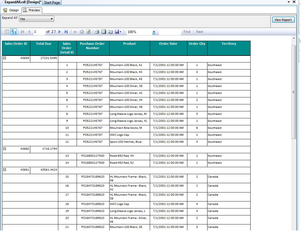 SQL Server / Business Intelligence Expand All Drill Downs In SSRS
