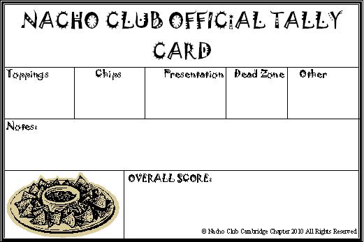 Nacho Club Official Tally Card