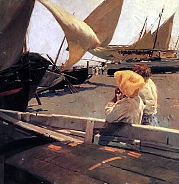 Esperando la pesca Esperando la pesca, Enrique Martínez Cubells, Pintor español, Pintores españoles, Martínez Cubells, Paisajes de Enrique Martínez Cubells, Pintores Valencianos
