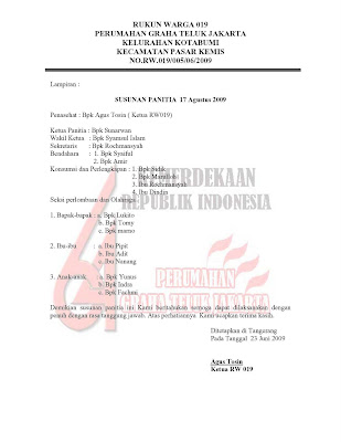 Contoh Undangan Rapat Pembentukan Panitia 17 Agustusan