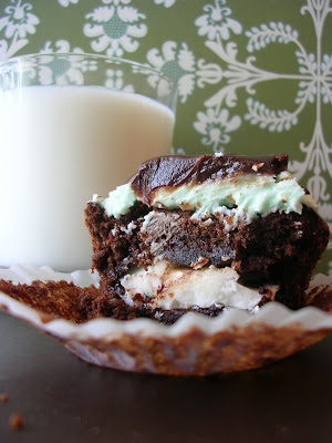 Mint Filled Brownie Cupcakes