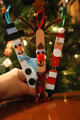 Popsicle stick snowman reindeer Santa ornament
