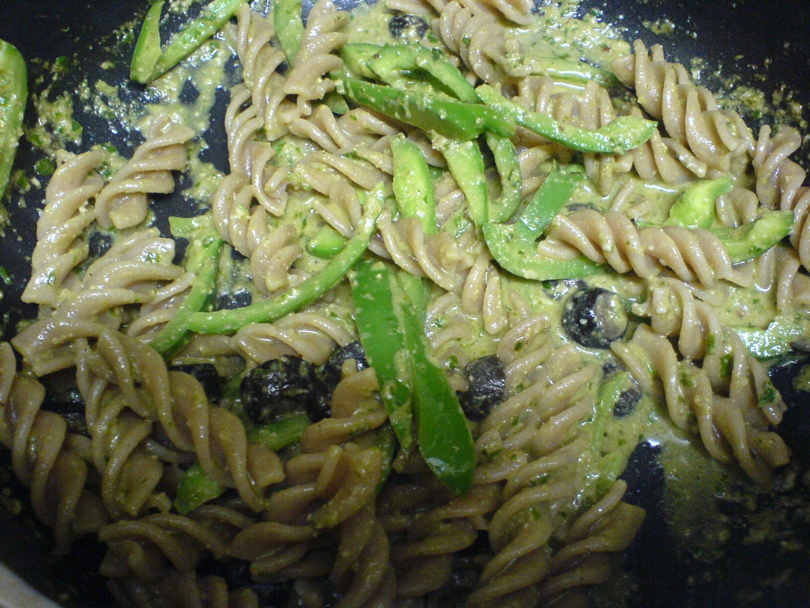 RAWk Me! Basil Walnut Pesto Pasta with Peppers and Olives