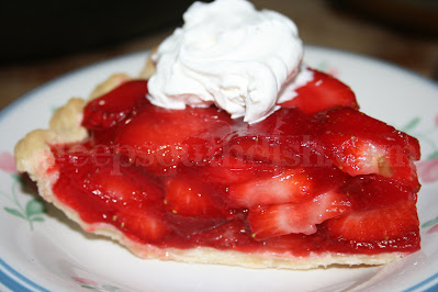 A well loved pie, reminiscent of those served at Shoney's restaurants back in the day, made with fresh sliced strawberries and set with the help of strawberry gelatin and a secret ingredient!