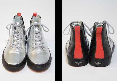 black and silver high tops