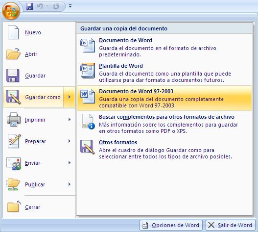 Cómo abrir archivos de Office 2007 en versiones anteriores