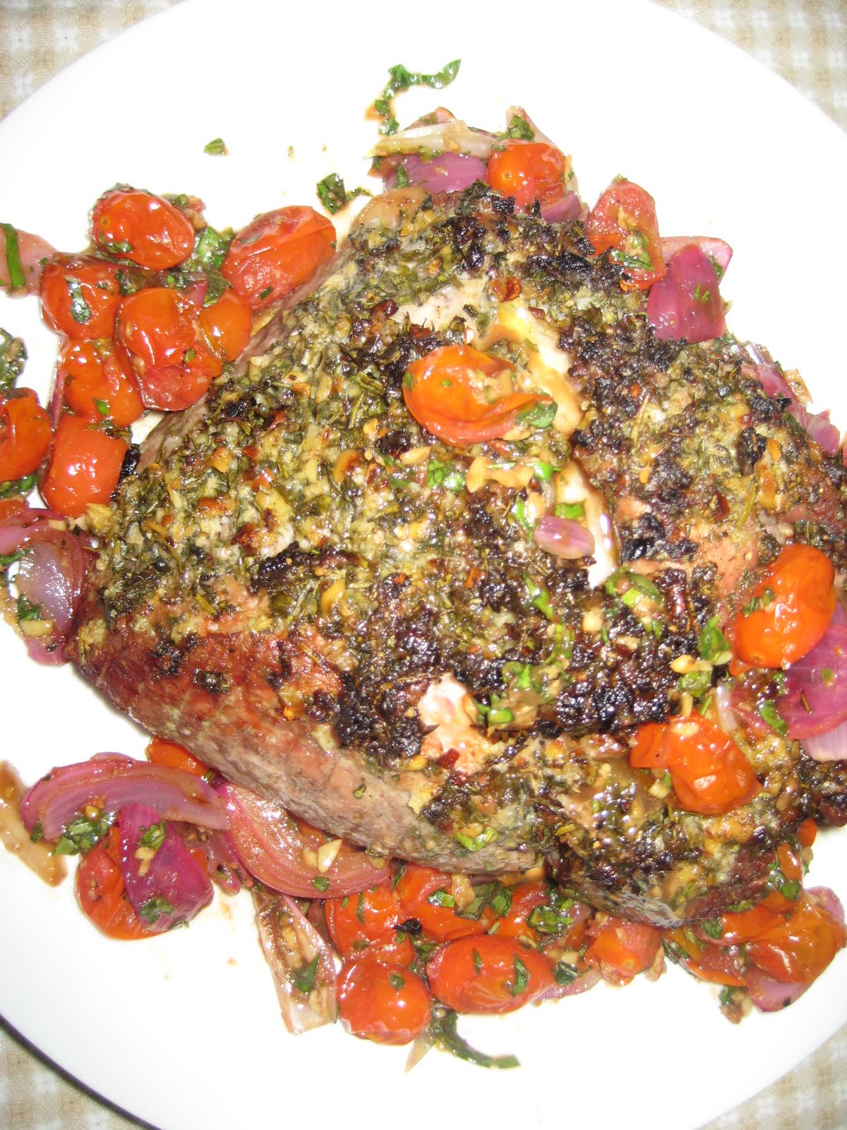 performance cooking: Herb-Crusted Pork Loin Roast and a roasted tomato ...