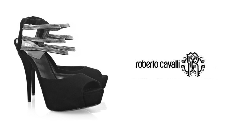 Roberto Cavalli Chain-Embellished Suede Sandals