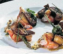 Prawns with foie gras and wild mushrooms