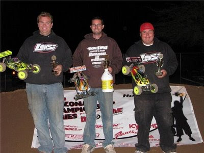 Losi-Nitrotane drivers Casey Peck, Chris Wheeler and Billy Fischer finish 1-2-3 in the buggy class.