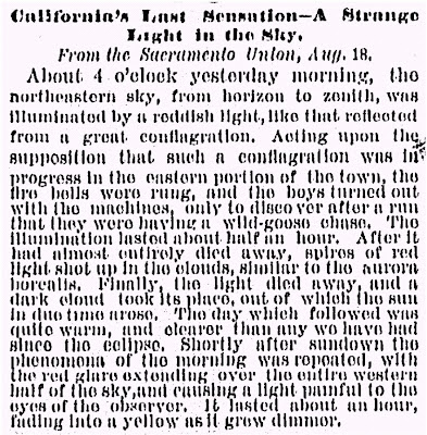 California's Last Sensation A Strange Light in the Sky Sacramento Union 8-18-1869