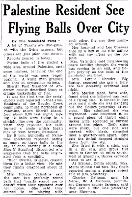 Palestine Resident Sees Flying Balls - The Brownsville Herald - 7-9-1947