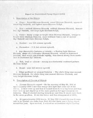 UFO Report Over Tyndall AFB Tells HQ (B) 5-20-1961