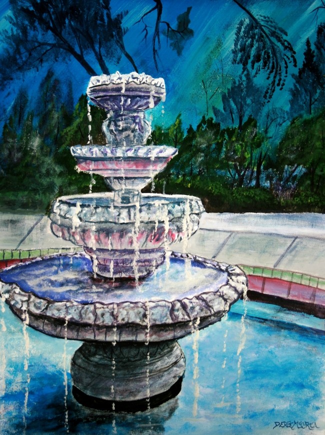 Watercolor Paintings Art by Derek McCrea Painting of Water Fountain