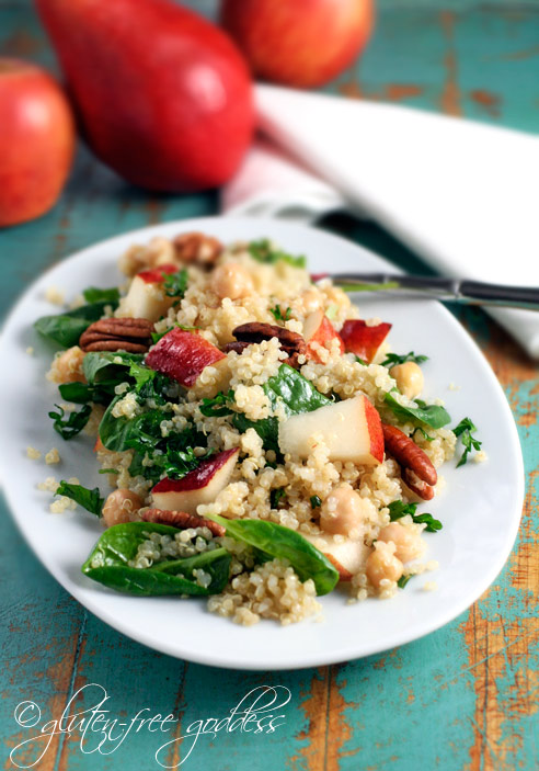 Autumn Quinoa Salad with Pears, Baby Spinach, Pecans