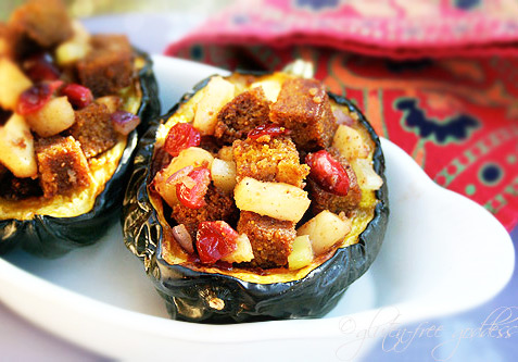 cornbread stuffing with maple roasted acorn squash