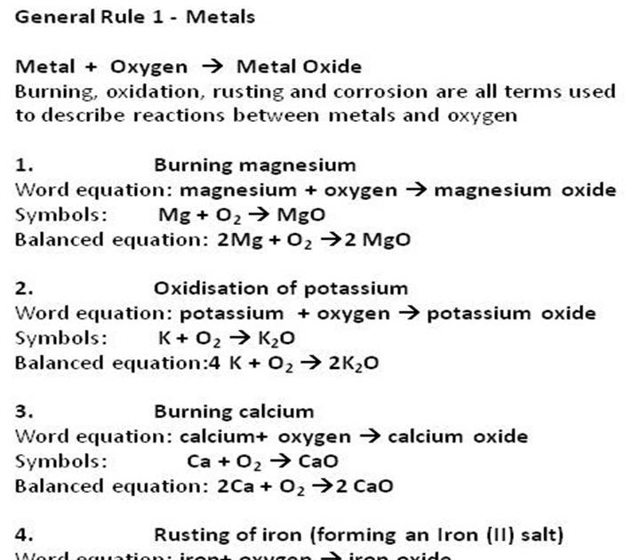 SKC Year 11 Chemistry: Metals and oxygen and metals and water reaction ...