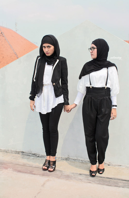 black and white hijab outfits