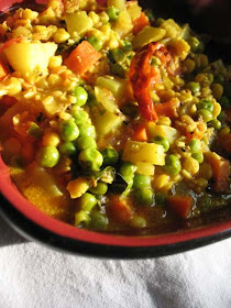 Spicy Vegetable Korma with Chana Dal in a Cashew Coconut Tomato Sauce