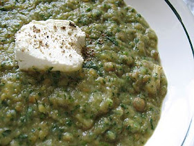 Potato Leek Soup With Watercress, Green Lentils and Fresh Goat Cheese