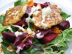 Haloumi, Beetroot and Greens Dressed with Tahini and Lemon