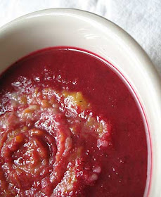 Roasted Beet Soup with Roasted Parsnip and Carrot Purées