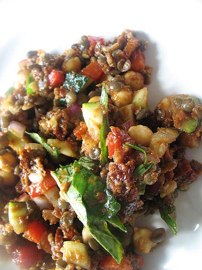 Chickpea and Lentil Salad with Zucchini and Sun-Dried Tomatoes