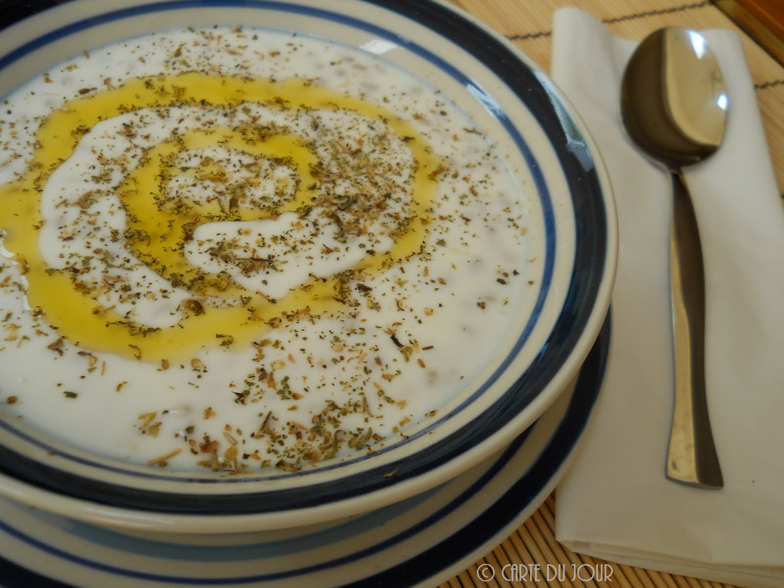 Carte du jour Chilled Yogurt Wheat Berry Soup (Soguk Yogurt Corbasi)