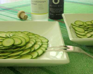 Thin-sliced zucchini, dressed with (very very) good oil & vinegar