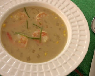 Sengalese Soup, served cold, sweet with honey, corn and shrimp