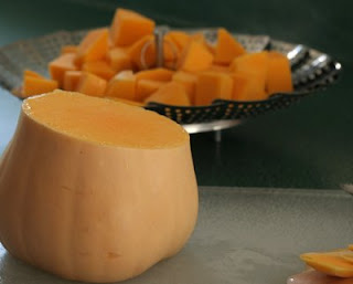 How to cut a butternut squash into cubes.