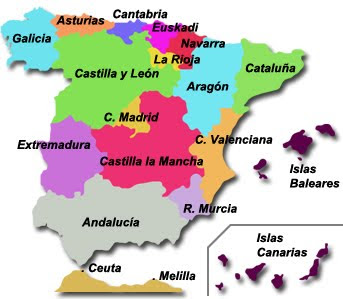 >MAPA DE ESPAÑA POR COMUNIDADES AUTONOMAS