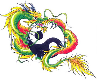 Colorful dragon and ying yang tattoo flash.
